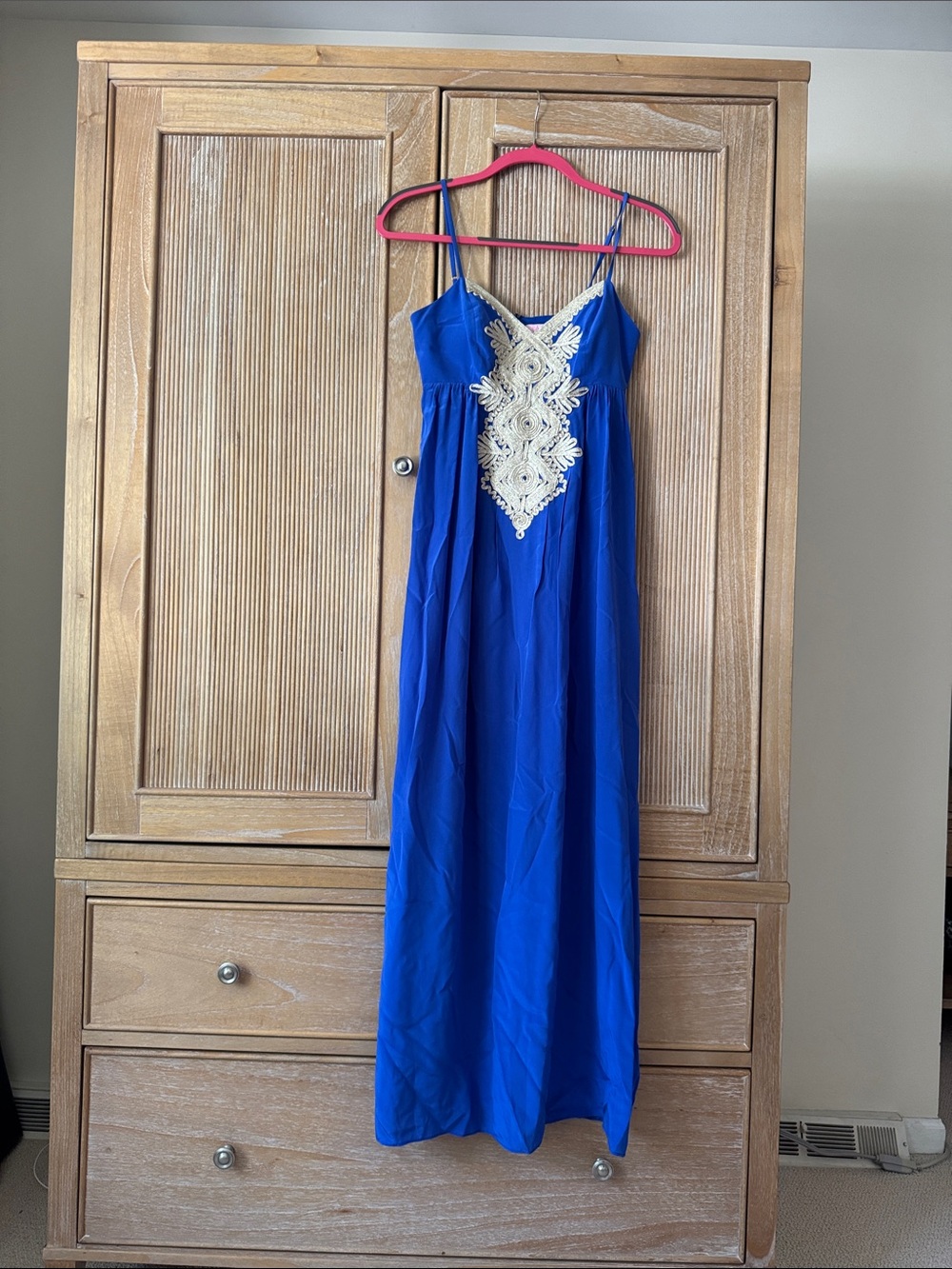 Blue Maxi Slip Dress with Gold Applique